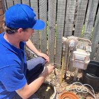Rhys working on mains gas service at multi-unit dwelling