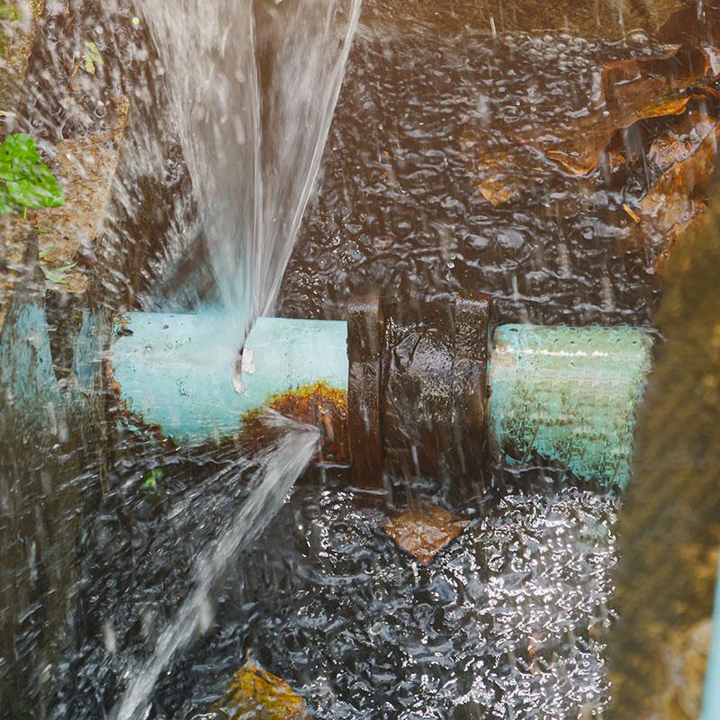 Burst underground water pipe