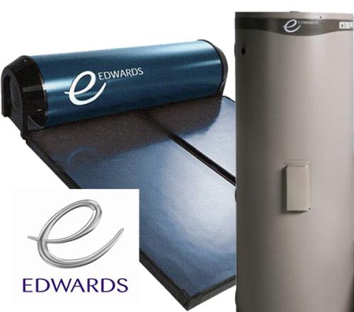 Edwards logo and old solar panel and tank