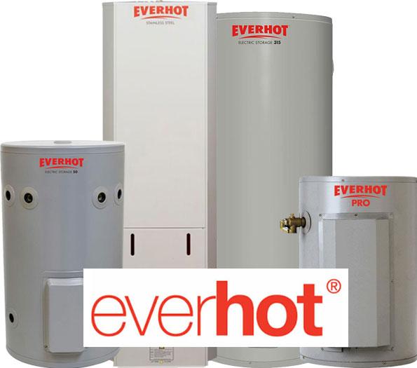 Spread of Everhot gas and electric water heaters with logo
