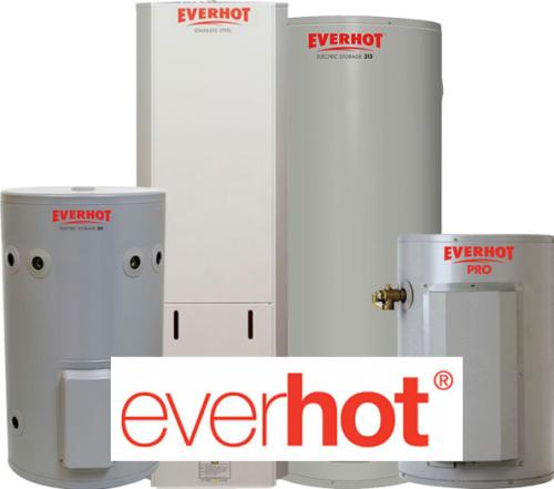 Spread of Everhot gas and electric water heaters with logo