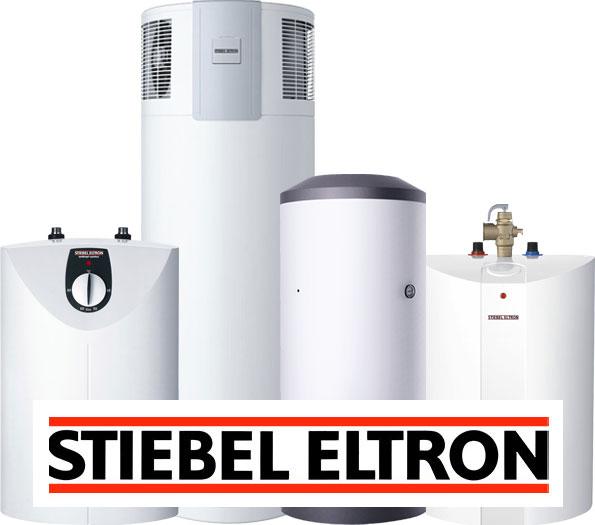 Range of Stiebel water heating products with company logo